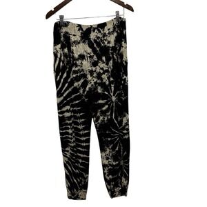Harem Pants Brand Women One Size Black Tie Dye Tapered Leg Relaxed Elastic Waist